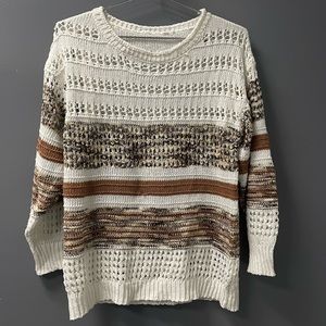 Brown and White 3/4 Sleeve Sweater - size small